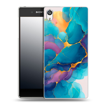 Пластиковый чехол на Sony Xperia E5 с принтом Мрамор блестки