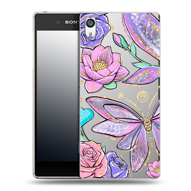 Пластиковый чехол на Sony Xperia E5 с принтом Бабочки и цветы Пластиковый чехол на Sony Xperia E5 с принтом Бабочки и цветы