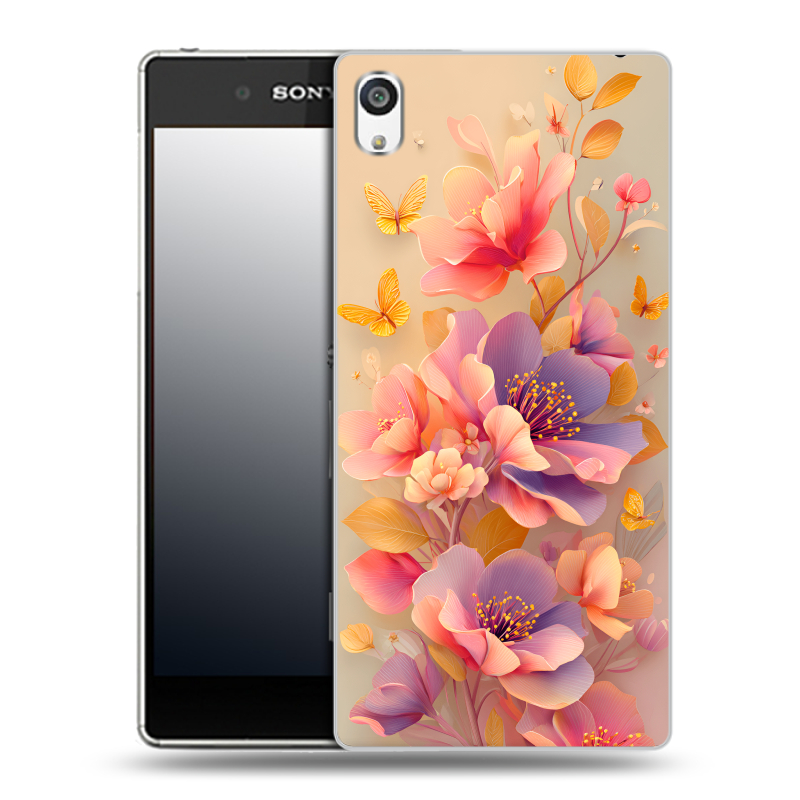 Пластиковый чехол на Sony Xperia E5 с принтом Цветы и бабочки Пластиковый чехол на Sony Xperia E5 с принтом Цветы и бабочки