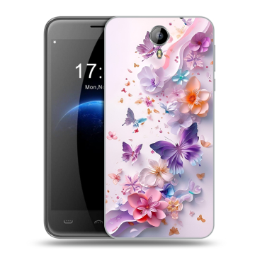 Силиконовый чехол на Homtom HT3 с принтом цветы бабочки
