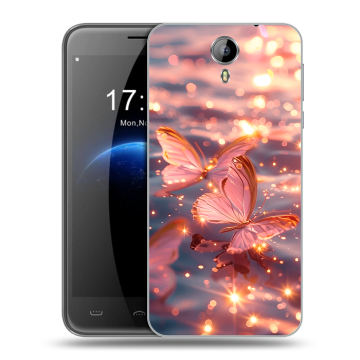 Силиконовый чехол на Homtom HT3 с принтом бабочки розовые