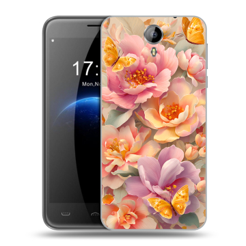 Силиконовый чехол на Homtom HT3 с принтом Цветы и бабочки Силиконовый чехол на Homtom HT3 с принтом Цветы и бабочки