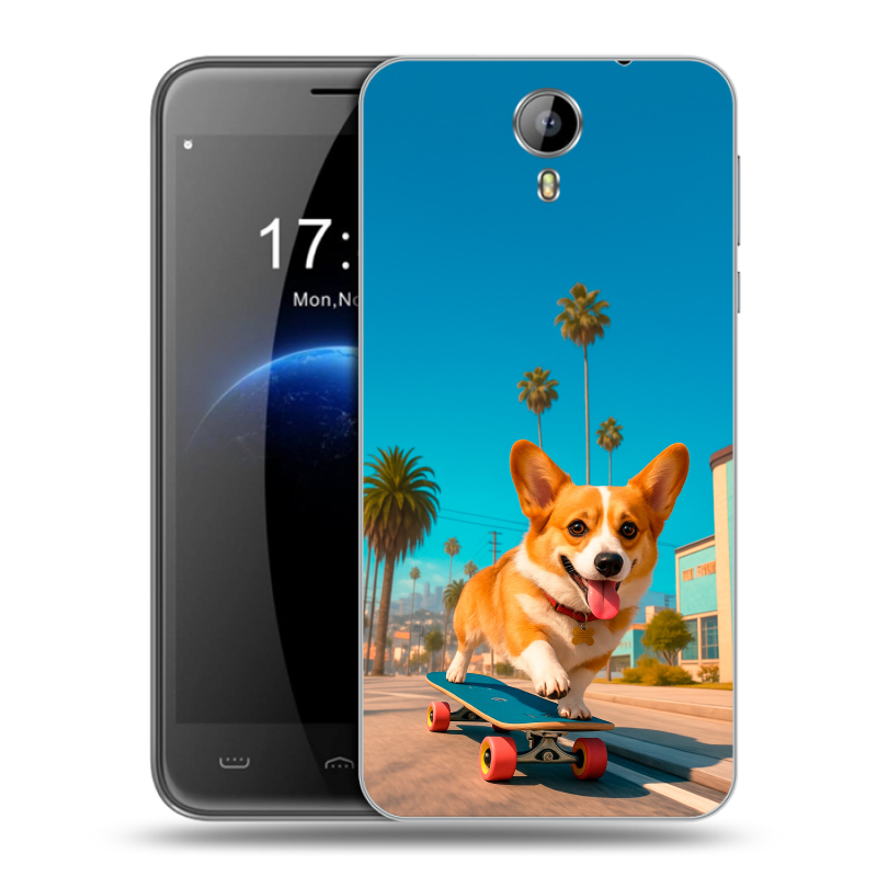 Силиконовый чехол на Homtom HT3 с принтом Корги на скейте Силиконовый чехол на Homtom HT3 с принтом Корги на скейте