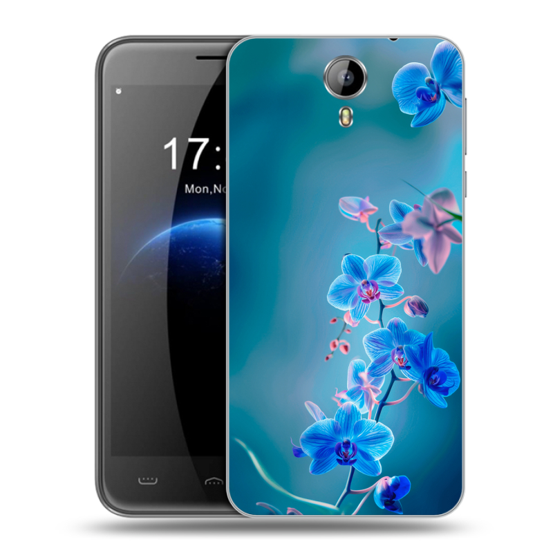 Силиконовый чехол на Homtom HT3 с принтом Голубые цветы Силиконовый чехол на Homtom HT3 с принтом Голубые цветы
