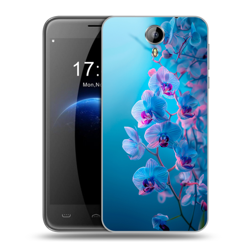 Силиконовый чехол на Homtom HT3 с принтом голубые орхидеи Силиконовый чехол на Homtom HT3 с принтом голубые орхидеи