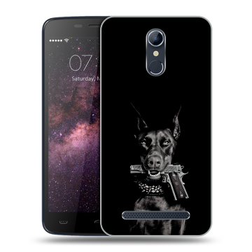 Силиконовый чехол на Homtom HT17 с принтом Доберман и пистолет Силиконовый чехол на Homtom HT17 с принтом Доберман и пистолет