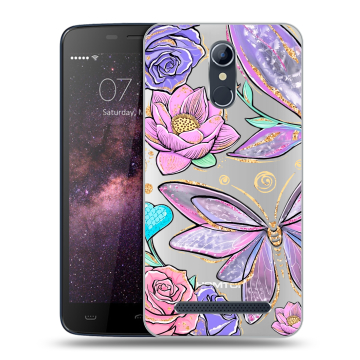 Силиконовый чехол на Homtom HT17 с принтом Бабочки и цветы