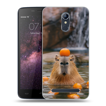 Силиконовый чехол на Homtom HT17 с принтом Капибара с апельсином