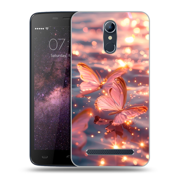 Силиконовый чехол на Homtom HT17 с принтом бабочки розовые Силиконовый чехол на Homtom HT17 с принтом бабочки розовые