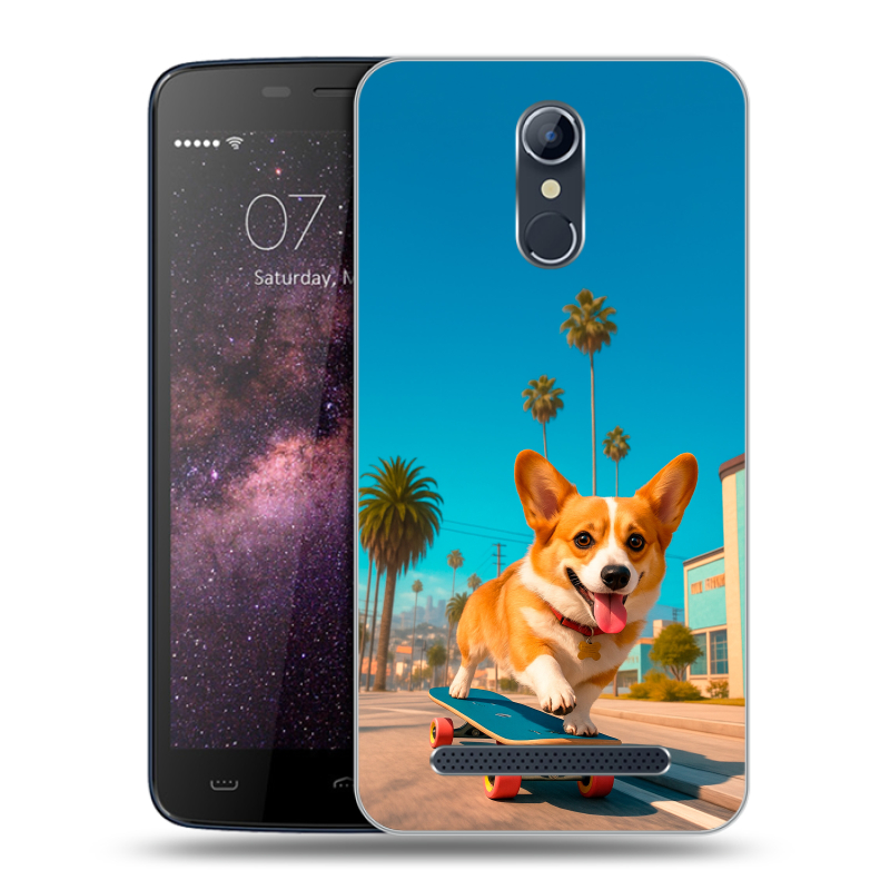 Силиконовый чехол на Homtom HT17 с принтом Корги на скейте Силиконовый чехол на Homtom HT17 с принтом Корги на скейте