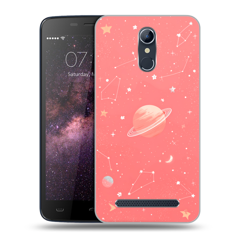 Силиконовый чехол на Homtom HT17 с принтом Розовый космос Силиконовый чехол на Homtom HT17 с принтом Розовый космос