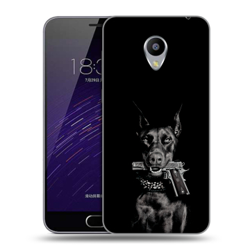 Пластиковый чехол на Meizu M3s Mini с принтом Доберман и пистолет