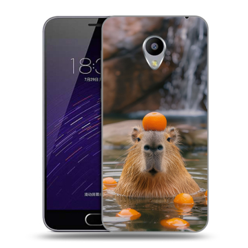 Пластиковый чехол на Meizu M3s Mini с принтом Капибара с апельсином