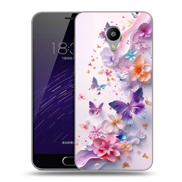 Пластиковый чехол на Meizu M3s Mini с принтом цветы бабочки