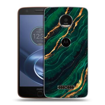 Пластиковый чехол на Lenovo Moto Z с принтом Мрамор зеленое золото