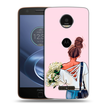 Пластиковый чехол на Lenovo Moto Z с принтом Девушка и букет