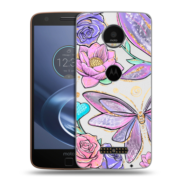 Пластиковый чехол на Lenovo Moto Z с принтом Бабочки и цветы