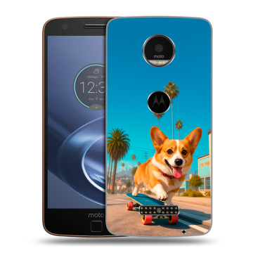 Пластиковый чехол на Lenovo Moto Z с принтом Корги на скейте