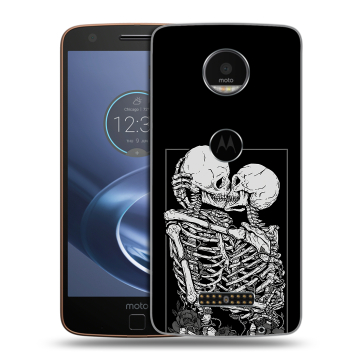 Пластиковый чехол на Lenovo Moto Z с принтом Поцелуй скелетов