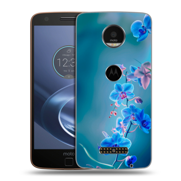 Пластиковый чехол на Lenovo Moto Z с принтом Голубые цветы