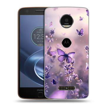 Пластиковый чехол на Lenovo Moto Z с принтом бабочки и лаванда
