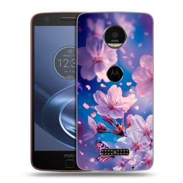Пластиковый чехол на Lenovo Moto Z с принтом цветы бабочки