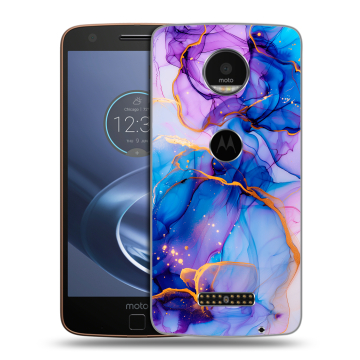 Пластиковый чехол на Lenovo Moto Z с принтом синий мрамор