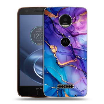 Пластиковый чехол на Lenovo Moto Z с принтом синий мрамор