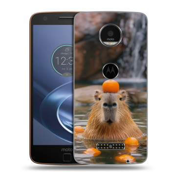 Пластиковый чехол на Lenovo Moto Z с принтом Капибара с апельсином