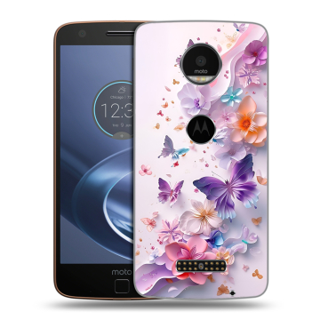 Пластиковый чехол на Lenovo Moto Z с принтом цветы бабочки