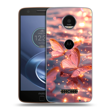 Пластиковый чехол на Lenovo Moto Z с принтом бабочки розовые