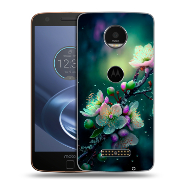 Пластиковый чехол на Lenovo Moto Z с принтом Цветы и мрамор