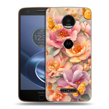 Пластиковый чехол на Lenovo Moto Z с принтом Цветы и бабочки
