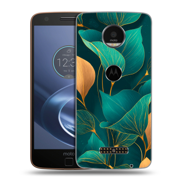 Пластиковый чехол на Lenovo Moto Z с принтом Листья и золото
