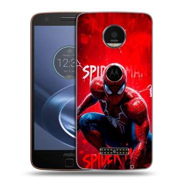 Пластиковый чехол на Lenovo Moto Z с принтом Spiderman Человек паук