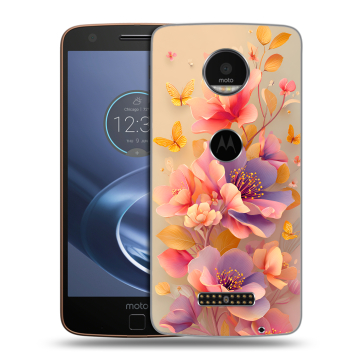 Пластиковый чехол на Lenovo Moto Z с принтом Цветы и бабочки