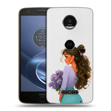Пластиковый чехол на Lenovo Moto Z с принтом девушка цветы