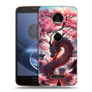 Пластиковый чехол на Lenovo Moto Z с принтом Дракон Японский