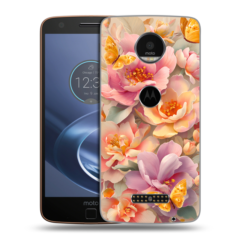 Пластиковый чехол на Lenovo Moto Z с принтом Цветы и бабочки Пластиковый чехол на Lenovo Moto Z с принтом Цветы и бабочки