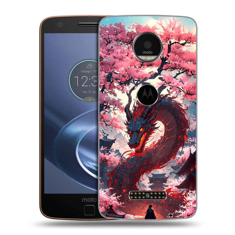 Пластиковый чехол на Lenovo Moto Z с принтом Дракон Японский Пластиковый чехол на Lenovo Moto Z с принтом Дракон Японский