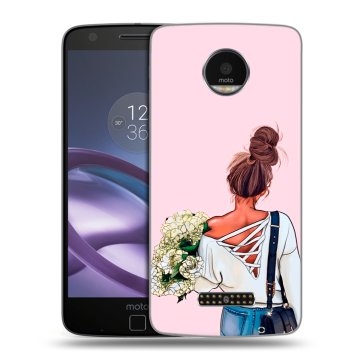 Пластиковый чехол на Lenovo Moto Z Force с принтом Девушка и букет Пластиковый чехол на Lenovo Moto Z Force с принтом Девушка и букет