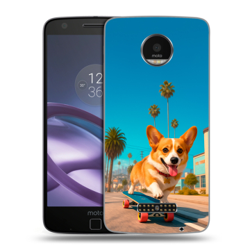 Пластиковый чехол на Lenovo Moto Z Force с принтом Корги на скейте Пластиковый чехол на Lenovo Moto Z Force с принтом Корги на скейте