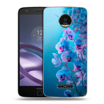 Пластиковый чехол на Lenovo Moto Z Force с принтом голубые орхидеи Пластиковый чехол на Lenovo Moto Z Force с принтом голубые орхидеи