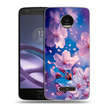 Пластиковый чехол на Lenovo Moto Z Force с принтом цветы бабочки Пластиковый чехол на Lenovo Moto Z Force с принтом цветы бабочки