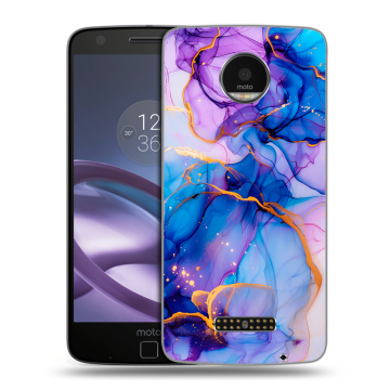 Пластиковый чехол на Lenovo Moto Z Force с принтом синий мрамор Пластиковый чехол на Lenovo Moto Z Force с принтом синий мрамор