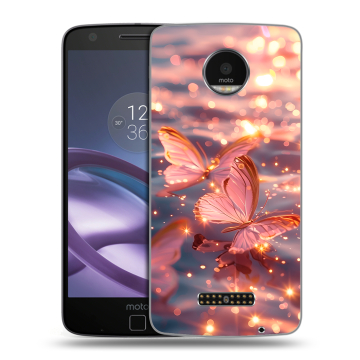 Пластиковый чехол на Lenovo Moto Z Force с принтом бабочки розовые Пластиковый чехол на Lenovo Moto Z Force с принтом бабочки розовые