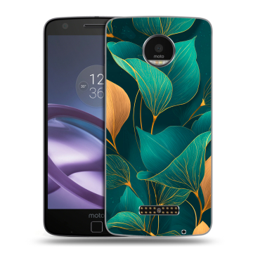 Пластиковый чехол на Lenovo Moto Z Force с принтом Листья и золото