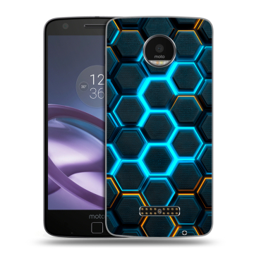 Пластиковый чехол на Lenovo Moto Z Force с принтом Неоновые соты