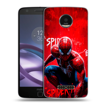 Пластиковый чехол на Lenovo Moto Z Force с принтом Spiderman Человек паук