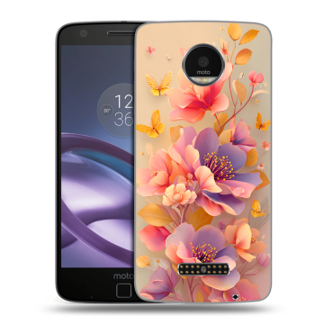 Пластиковый чехол на Lenovo Moto Z Force с принтом Цветы и бабочки
